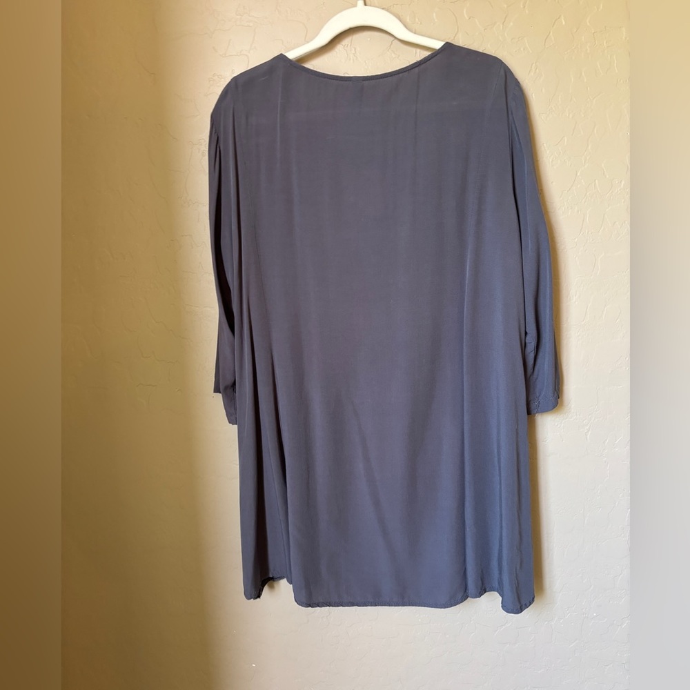 Mistook Gray Charcoal Blouse w/ Embroidered Rose Pattern Women’s 3X or XXXL - Picture 3 of 10